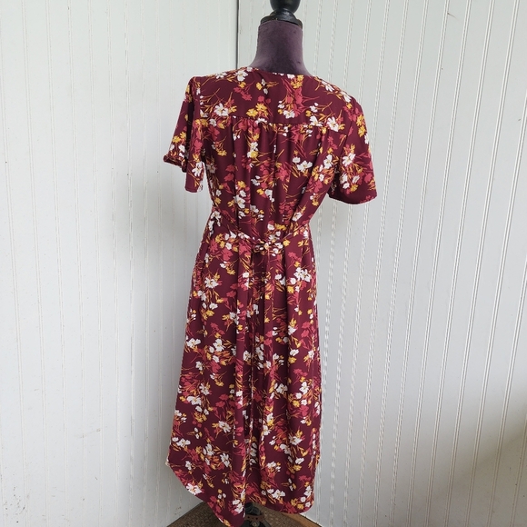Maternity Short Flutter Sleeve Dress Isabel Maternity Maroon Floral Sz S - Picture 7 of 15